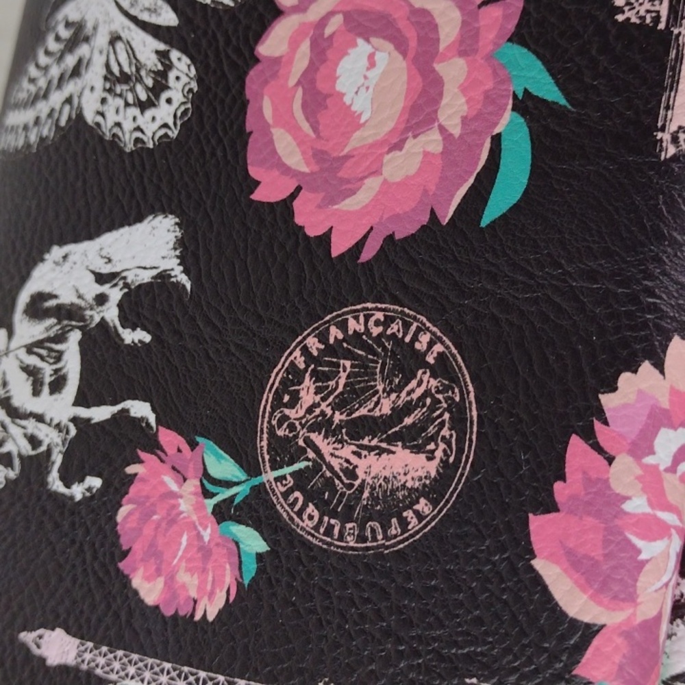 Emma & Chloe Black & Pink Floral & Paris Themed Women's Make-up Bag NWT - Picture 11 of 13